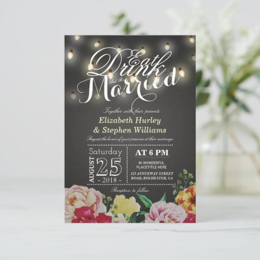 ドリンクと食べBeストリ結婚したングライトシックフローラ 招待状 (スタンド正面)