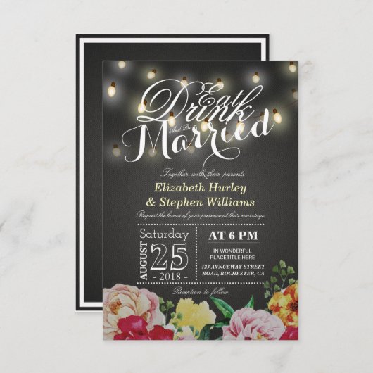 ドリンクと食べBeストリ結婚したングライトシックフローラ 招待状 (正面/裏面)