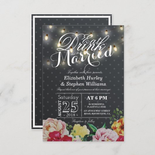 ドリンクと食べBeストリ結婚したングライトシックフローラ 招待状 (正面/裏面)