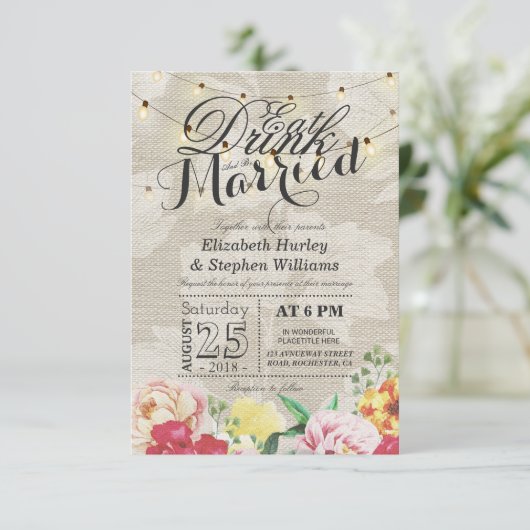 ドリンクと食べBeストリ結婚したングライトシックフローラ 招待状 (スタンド正面)