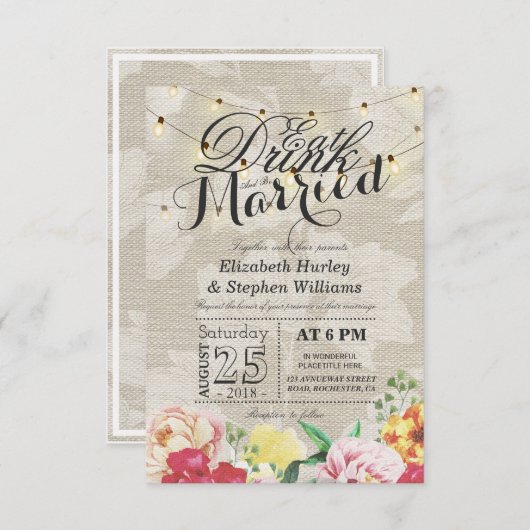 ドリンクと食べBeストリ結婚したングライトシックフローラ 招待状 (正面/裏面)