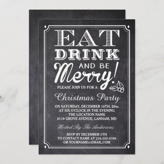 ドリンクと食べBe Chalkboardのクメリーリスマスパーティー 招待状 (正面/裏面)