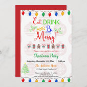 ドリンクと食べBe Merry Christmas Holidayパーティー 招待状 (正面/裏面)