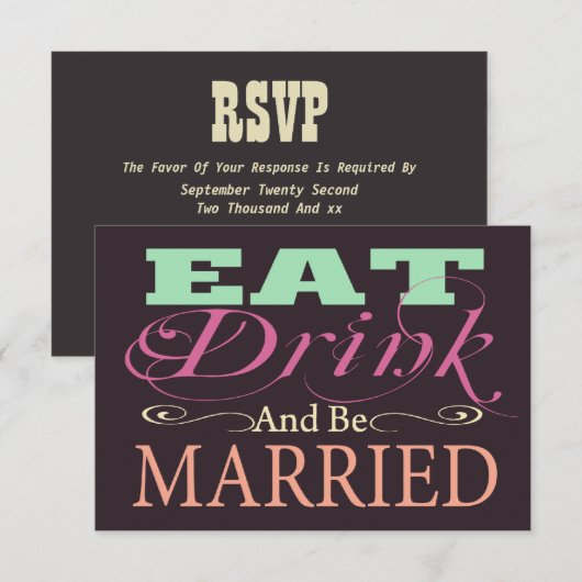ドリンクと食べBe Wedding結婚した RSVP (正面/裏面)