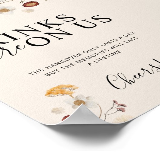 ドリンクはボホワイルドフラワーのサイン結婚に載っている ポスター (角)