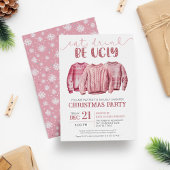 ドリンクは食べ醜いセーターのピンクのクリスマスパーティー 招待状