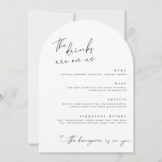 ドリンクはUs Minimalist Drinks Menu Cardに掲載 招待状 (正面)