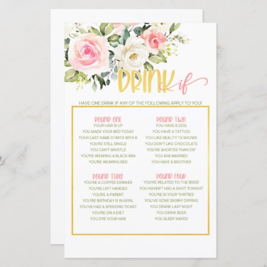 ドリンクもしゲーム – ピンクフローラ&金ゴールド (正面/裏面)