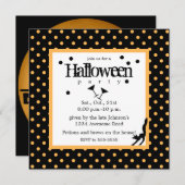 ドリンクアップウィッチオレンジ水玉模様ハロウィーン 招待状 (正面/裏面)