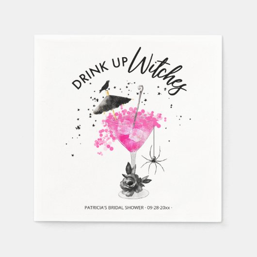 ドリンクアップウィッチカクテルハロウィーンブライダルシャワー スタンダードカクテルナプキン (正面)