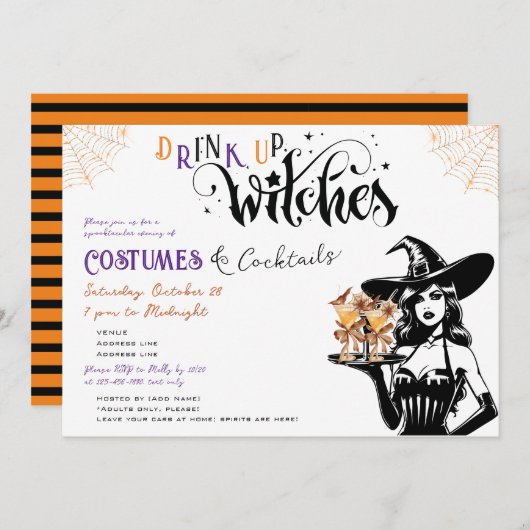 ドリンクアップウィッチズコスチュームカクテルハローウィンパーティ 招待状 (正面/裏面)