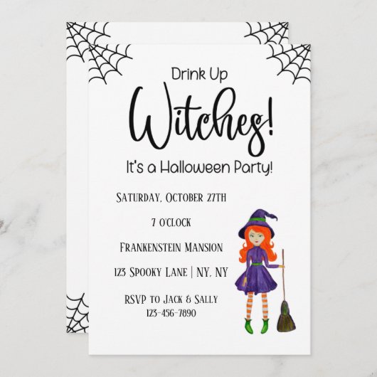 ドリンクアップウィッチズホワイトハローウィンパーティ招待状 招待状 (正面/裏面)
