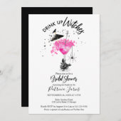 ドリンクアップウィッチホットピンクハロウィーンブライダルシャワー 招待状 (正面/裏面)