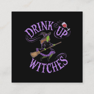 ドリンクアップウィッチ面白いハロウィーンパーティーの雰囲気 スクエア名刺