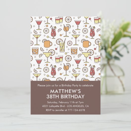 ドリンクエレガントスタイリッシュカクテル38歳の誕生日 招待状 (スタンド正面)