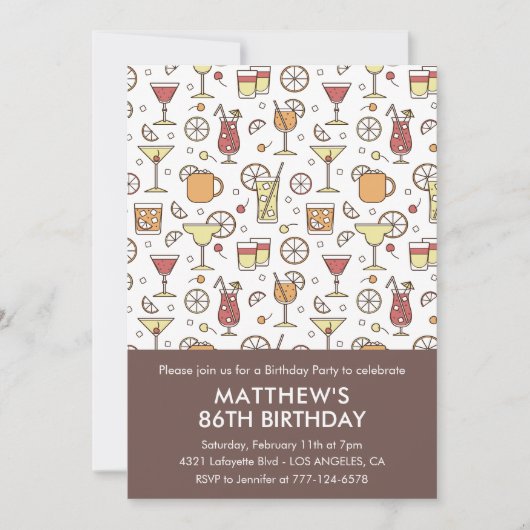 ドリンクエレガントスタイリッシュカクテル86歳の誕生日 招待状 (正面)