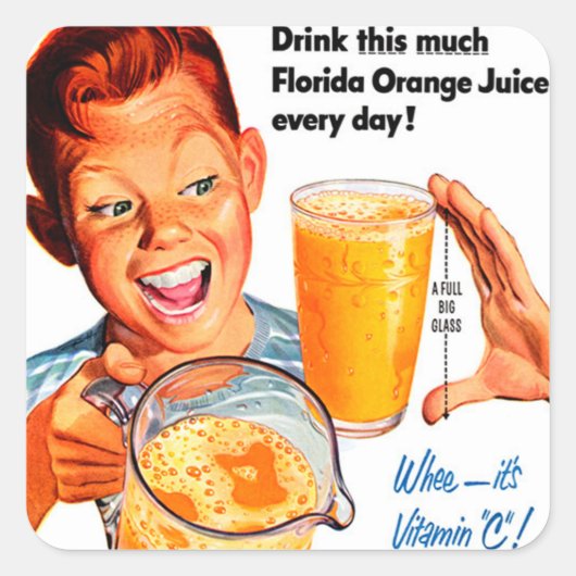 ドリンクオレンジジュースのシール スクエアシール (正面)