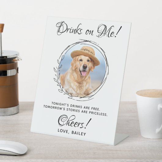 ドリンクオンミーカスタムフォトドッグバーペットズ結婚 台座サイン (インサイチュ)