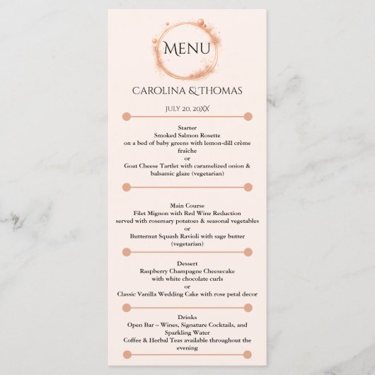 ドリンクオープンバー – ワイン、シグネチャーカクテル、および メニュー (正面)