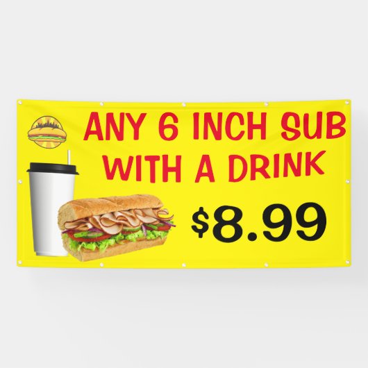 ドリンクカスタマイズ追加ロゴ付き任意の6インチサブ 横断幕 (横)