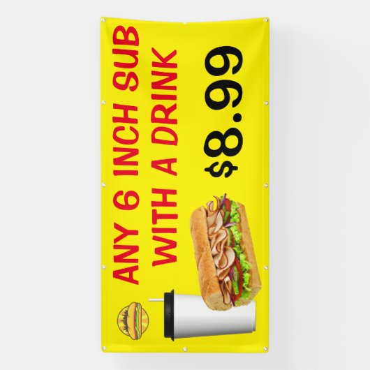 ドリンクカスタマイズ追加ロゴ付き任意の6インチサブ 横断幕 (縦)