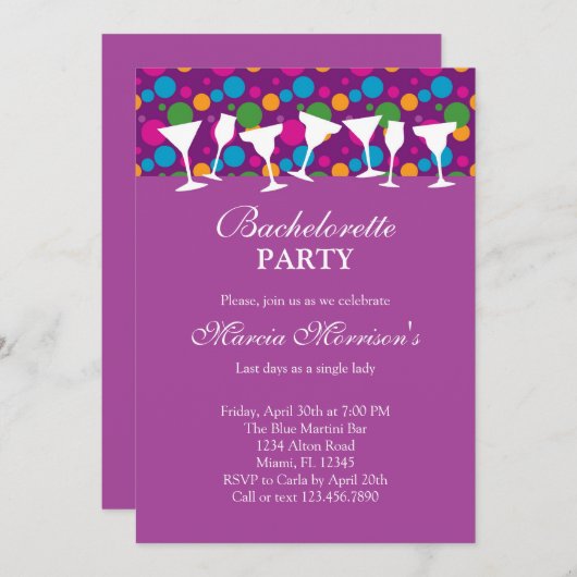 ドリンクグラスモダンバチェロレッテ招待状 招待状 (正面/裏面)