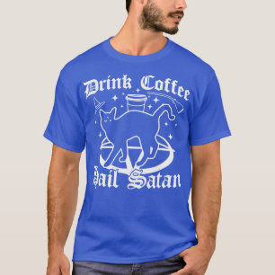 ドリンクコーヒーヘイルサタンブラックキャットゴシックゴシックホール Tシャツ