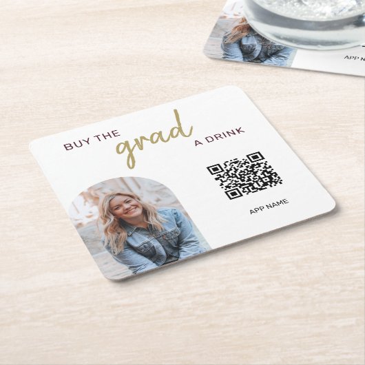 ドリンクシンプルのグラッ買ドAの写真QRコード スクエアペーパーコースター (アングル)