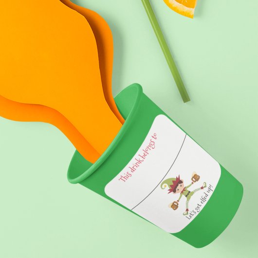 ドリンクステッカーマーカー名おもしろいクリスマス小妖精や小人 スクエアシール