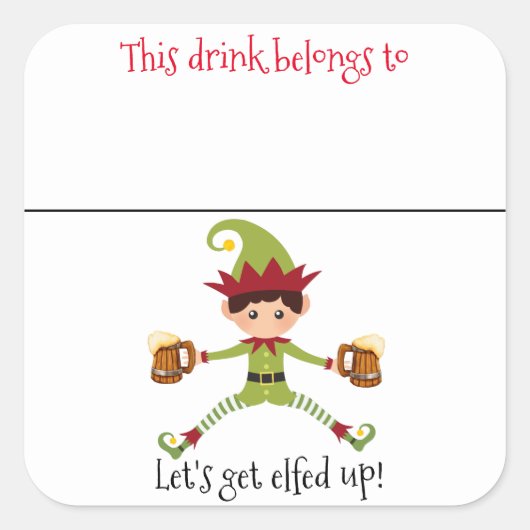 ドリンクステッカーマーカー名おもしろいクリスマス小妖精や小人 スクエアシール (正面)