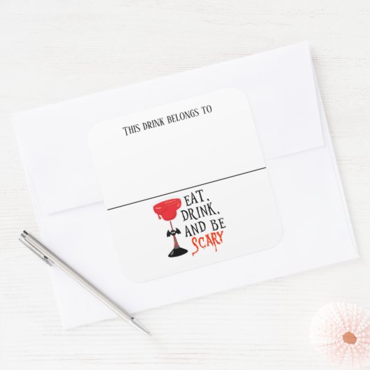 ドリンクステッカーマーカー名ウィッチハローウィンパーティ スクエアシール (封筒)