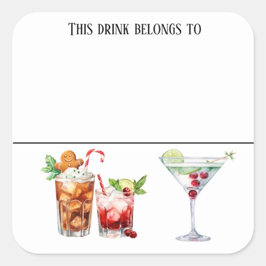 ドリンクステッカーマーカー名クリスマスラベルズパーティー スクエアシール (正面)