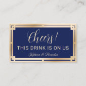 ドリンクチケットネイビモダンー&金ゴールド無料ドリンクバウチャー 名刺 (裏面)