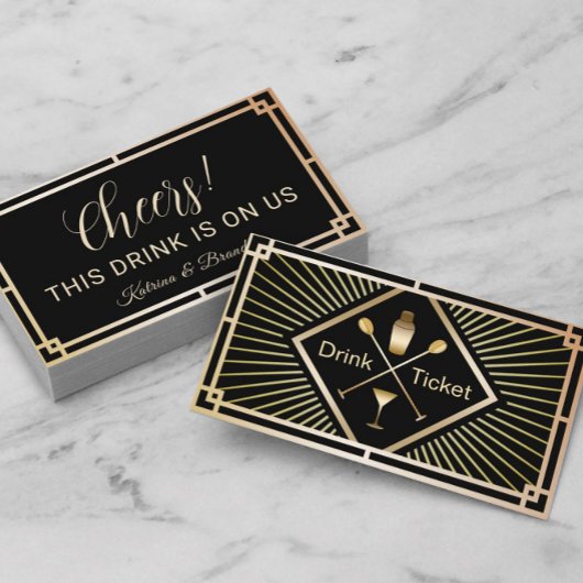 ドリンクチケット金ゴールドアールデコフリードリンク券 名刺