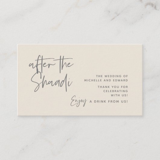 ドリンクチケット、アダルト飲料シャアディの後 エンクロージャーカード (正面)