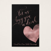 ドリンクチケット、エレガントバラ金ゴールドスクリプトとハート (正面)