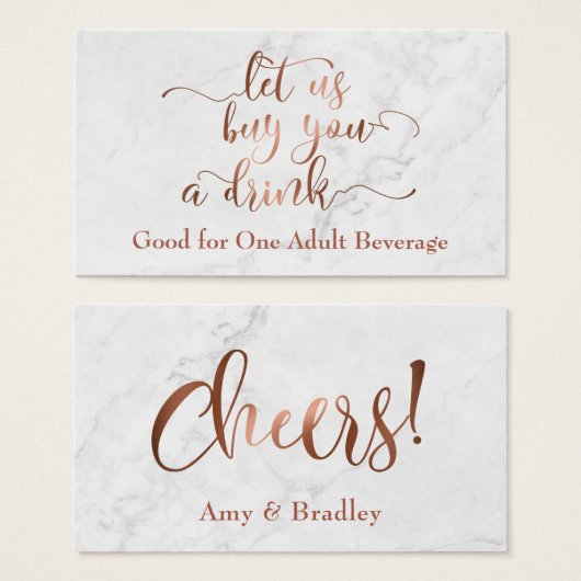 ドリンクチケット |白い大理石を使用した銅スクリプト (正面&裏面)