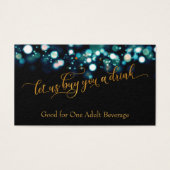 ドリンクチケット、金ゴールドスクリプトおよびティール(緑がかった色)《写真》ぼけ味 (正面)