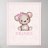 ドリンクテーブルかわいい女の子熊ベビーシャワー ポスター (正面)
