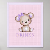 ドリンクテーブルキュート女の子パープルベアーベビーシャワー ポスター (正面)