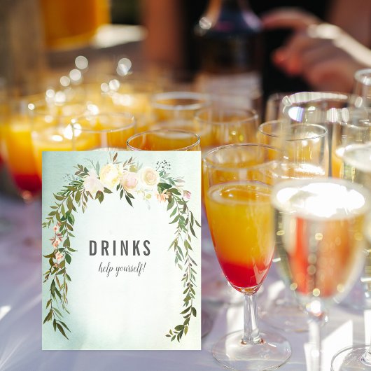 ドリンクテーブルグリーンホワイトローズベビー散水シャワー ポスター