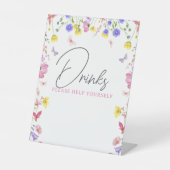ドリンクテーブルサイン – ワイルドフラワーベビーシャワーまたはイベント 台座サイン (正面)