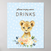 ドリンクテーブルベビーシャワーライオンキューブフローラブルー ポスター (正面)