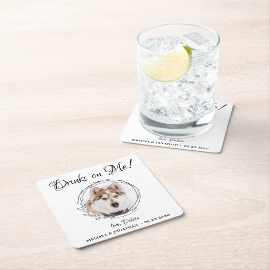ドリンクパーソナライズされたMe Pet Photo Dog結婚's スクエアペーパーコースター (インサイチュ)