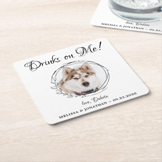 ドリンクパーソナライズされたMe Pet Photo Dog結婚's スクエアペーパーコースター (アングル)