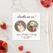ドリンクパーソナライズされたOn Us 2 Photo Pet Dog 結婚's スタンダードカクテルナプキン (インサイチュ)