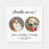 ドリンクパーソナライズされたOn Us 2 Photo Pet Dog 結婚's スタンダードカクテルナプキン (正面)