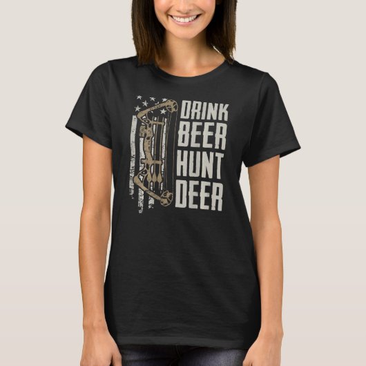 ドリンクビール狩りおもしろいディアアーチェリーボウ狩り(O) Tシャツ (正面)