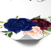 ドリンクメニューの看板 結婚式 ネイビー ワインレッド 花 ポスター (角)