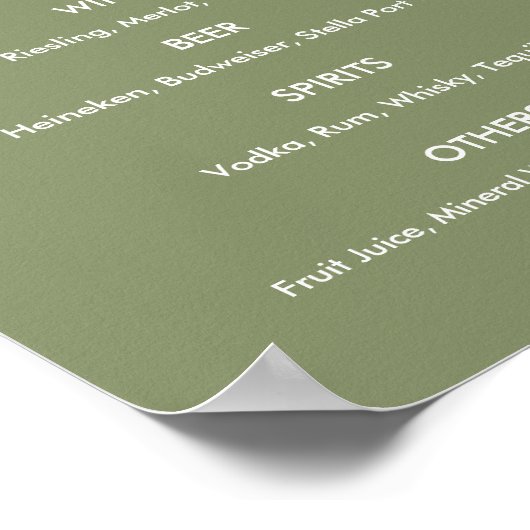 ドリンクメニュ結婚ーのセージ緑 ポスター (角)
